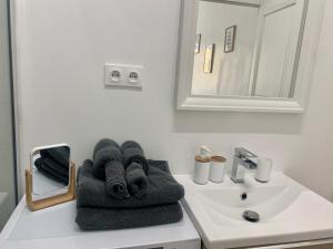 尼斯Sublime Appartement 2 pièces au cœur de la Vieille Ville的一间带水槽和台面毛巾的浴室