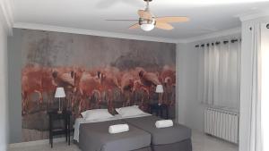 蒙蒂茹flamingos rio的卧室墙上挂着鸟儿画