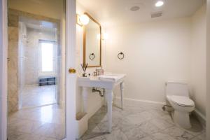 华盛顿斯旺之家住宿加早餐旅馆的白色的浴室设有水槽和卫生间。
