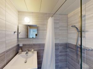 雷克罗塞Chalet Montriond的带淋浴和盥洗盆的浴室