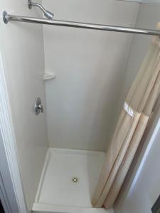 陶森快捷酒店的浴室内带窗帘的淋浴