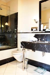 什未林尼德兰德斯彻酒店的一间带水槽、卫生间和淋浴的浴室