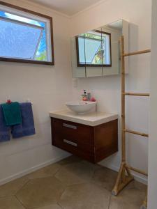 阿洛菲David's Fale, Alofi, Niue的一间带水槽和镜子的浴室