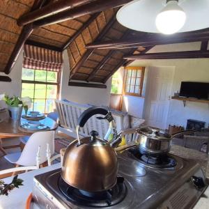 乔治Prospect Farm Cottages的厨房内的炉灶上的茶壶