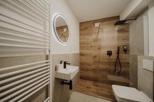 科布伦茨FR02 - Design Apartment Koblenz City - 1 Bedroom的一间带水槽、卫生间和镜子的浴室