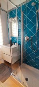 泰尔莫利Casa Catamarino的浴室设有蓝色瓷砖淋浴。