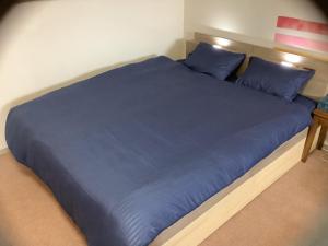 山形市GUEST HOUSE BLUE DOORS - Vacation STAY 73130v的卧室内的蓝色床和蓝色枕头