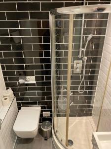 伦敦城市大陆伦敦肯辛顿酒店的带淋浴、卫生间和盥洗盆的浴室