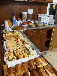 雷西斯膝西亚HOTEL DIAMANTE的自助餐,包括许多不同类型的甜甜圈和糕点