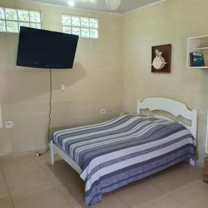 圣塞巴斯蒂安Rancho do Capitão Boiçucanga的一间卧室配有一张床和一台平面电视