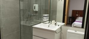 马亚达洪达伊莎贝尔夫人旅馆的一间带水槽和玻璃淋浴的浴室