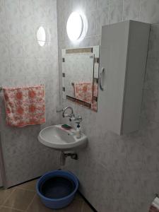 布尔加斯Lazur Apartment的一间带卫生间、水槽和镜子的浴室