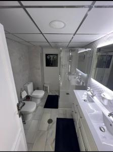 马贝拉Puerto Banus的浴室配有2个盥洗盆、卫生间和淋浴。