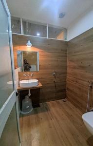 斋沙默尔Kiran Apartment的一间带水槽和镜子的浴室