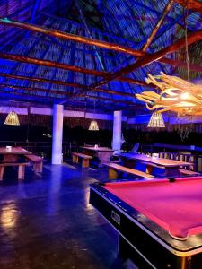 El Paredón Buena VistaKa´ana Surf的一间设有乒乓球桌和大天花板的客房