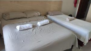阿瓜斯克拉腊斯kitnet Águas Claras的卧室内两张并排的床