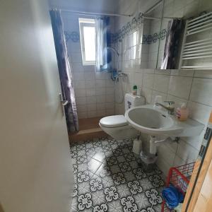因特拉肯New renovated flat in protected chalet的浴室配有白色卫生间和盥洗盆。