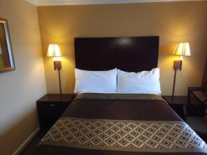 Philomath银河汽车旅馆的一张位于酒店客房的床位,配有两盏灯