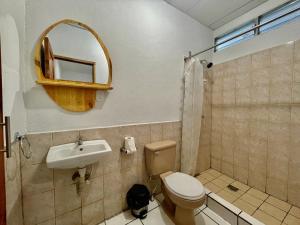 里瓦斯Hostal Namborus的一间带卫生间、水槽和镜子的浴室