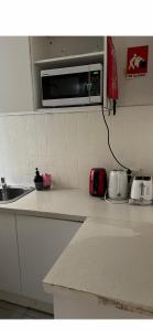 悉尼STUDIO IN BONDI的厨房柜台设有水槽和微波炉