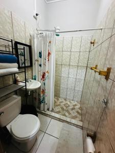科尔特斯港Casa en Puero Cortes的带淋浴和卫生间的浴室