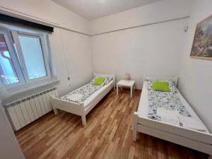 约瑟夫乌Sosnowy apartament的客房设有两张床和窗户。