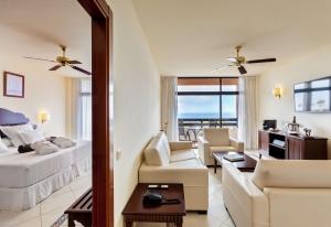莫罗德哈布雷西方汉迪亚玛尔度假村的酒店客房设有一张床和一间带镜子的客厅