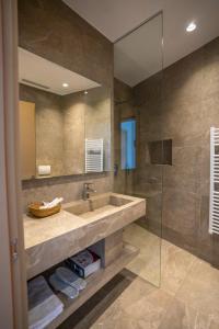 斯库台Duomo Resort的一间带水槽和玻璃淋浴的浴室