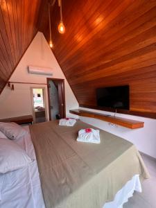 穆库热Pousada Primavera的一间卧室设有一张大床和一台平面电视。