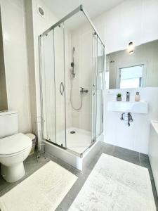 基辅Люкс апартаменти в затишному ЖК бізнес класу的带淋浴和卫生间的浴室
