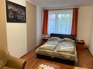 代姆延Vadrózsa Vendégház-Apartman的一间卧室设有一张床和一个窗口