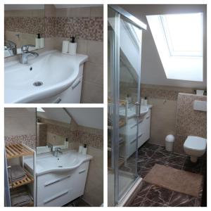 Donji KoncovčakHoliday Home Rajf的带水槽和卫生间的浴室的三幅图片