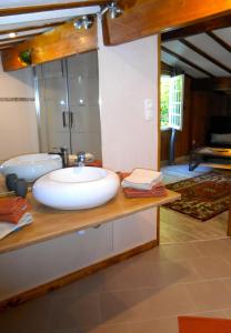 皮蒂帕莱艾柯恩板栗树下酒店的浴室设有水槽和镜子,位于柜台上