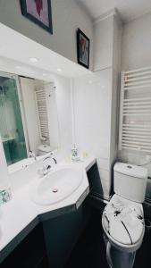 布里夫拉盖亚尔德Chambres d'hôtes Andrea的一间带卫生间、水槽和镜子的浴室