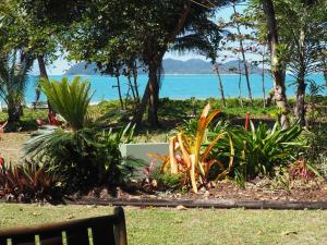 米申海滩翁格林歌酒店的公园的长凳,享有水景