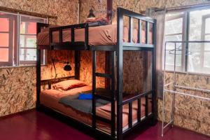 库德岛库德岛宿舍间旅舍的一间卧室配有两张双层床。