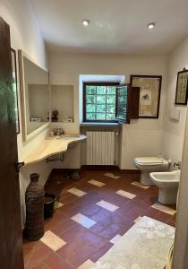 MarlianaMolin Barletta - Nice Holiday House With Private Pool Marliana, Toscana的一间带卫生间、水槽和窗户的浴室
