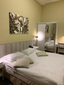 敖德萨弗拉波利酒店的一间卧室配有一张大床和镜子