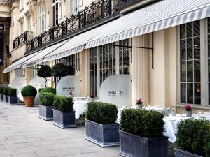 伦敦菲尔姆戴尔酒店集团禧市酒店的建筑物前面的一排桌子和植物