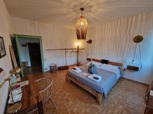 威尼斯Residenza La Veranda a Rialto的一间带一张床和吊灯的客厅