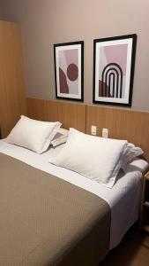 戈亚尼亚Castelo Inn Hotel的卧室配有一张墙上有两张照片的床。