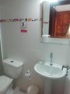 萨尔瓦多红河旅馆的白色的浴室设有卫生间和水槽。