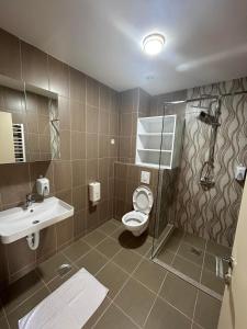 比耶洛波列Naš Dom Hotel的一间带卫生间和水槽的浴室