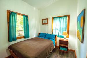 博卡斯德尔托罗PirateArts Experience Resort的一间卧室设有一张床和两个窗户。