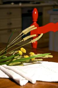 卡尔米尼亚诺利卡萨奇卡赛培瓦肯西酒店的黄色花和红色叉子的桌子