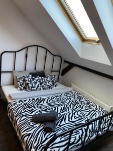 克拉科夫High Five Kraków的窗户房间里一张斑马印花床