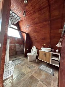 LaresCabaña 787的浴室配有卫生间、淋浴和盥洗盆。