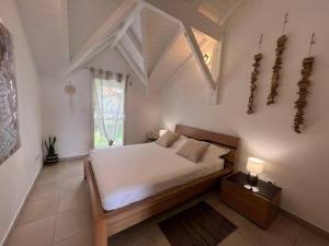 圣克洛德KANOA LODGE piscine et vue mer的一间卧室设有一张床和一个窗口