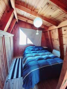 皮拉米德斯港El Canto de la Ballena的小木屋内一间卧室,配有一张床