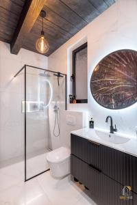 下乌斯奇基Sunset House & Spa的浴室配有卫生间、盥洗盆和淋浴。